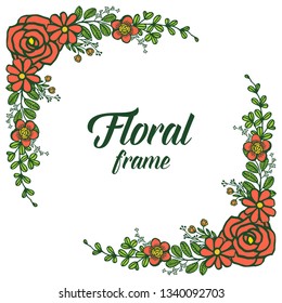 Vector illustration crowd of rose orange floral frame with invitation cards hand drawn