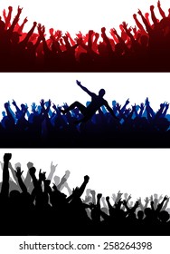 Vector illustration of crowd silhouettes set. Included 13 different male silhouettes. Each silhouette is separate and easy to edit. You can make your own crowd!!