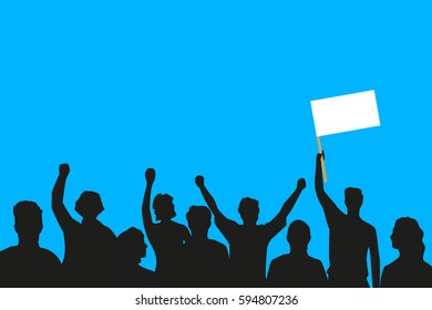 Vector illustration of the crowd that is maintaining its attitude on blue background.
