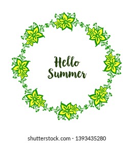 Vector illustration crowd yellow flower frame with writing hello summer hand drawn