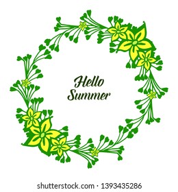 Vector illustration crowd yellow flower frame with writing hello summer hand drawn