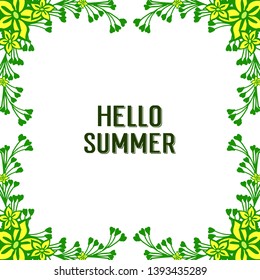 Vector illustration crowd yellow flower frame with writing hello summer hand drawn