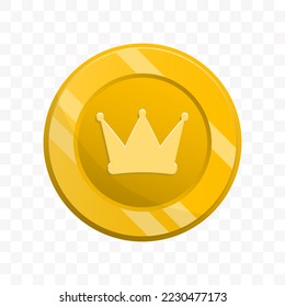 Vector illustration of Crown coin in gold color on transparent background (PNG).