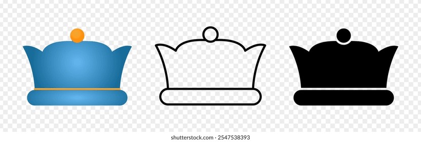 Vector illustration of Crown in color, outline and fill on transparent background