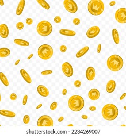 Vector illustration of Crown currency. Flying gold coins on transparent background (PNG).