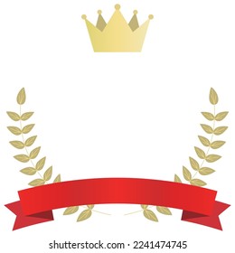 Vektorgrafik einer Krone, goldener Lorbeer und rotem Band.