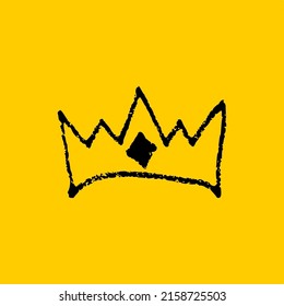 Ilustración vectorial, icono de corona aislado en fondo amarillo, estilo de dibujo a mano alzada.