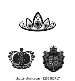 Vector illustration of crown and royal logo. Collection of crown and jewelry stock symbol for web.
