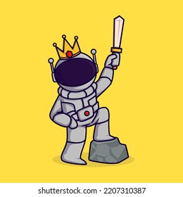 Vector illustration of crowned astronaut knight holding a sword