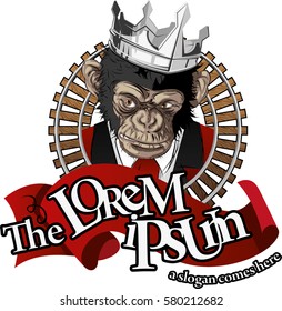 Vector illustration. Crowned monkey in a rail frame.