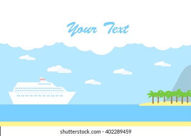 Vector illustration with cruise liner near tropical beach