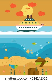 Vector illustration of cruise with sea animals