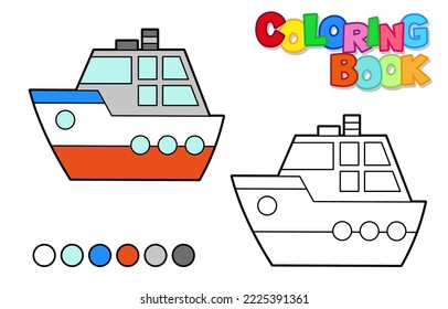 Vector illustration of a cruise ship. Coloring book for children. Simple level