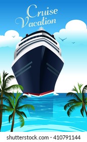 A vector illustration of cruise vacation poster design with copyspace