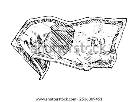 Vector illustration of crumpled dollar banknotes. Hand drawn detailed sketch showing worn out, folded currency. Ideal for financial graphics, vintage designs, or sticker and print applications