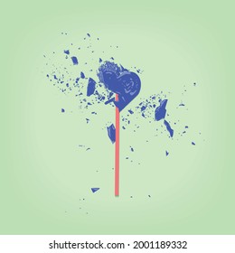 Vector illustration of the crushed into pieces blue lollipop