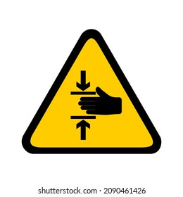 Vector illustration of crushing hazard symbol. Hand crush force from above symbol sign on white background.