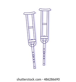 Vector illustration of crutch medical. Vector thin line icon illustration. Medical illustration. Crutch isolated on white background.