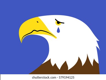 Vector illustration of a crying bald eagle representing a concept of the declining state of America. A national symbol.