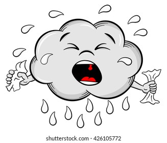 vector illustration of a crying cartoon rain cloud