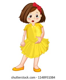 Vector illustration of a crying child wearing yellow dress