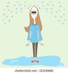 Vector illustration with crying girl