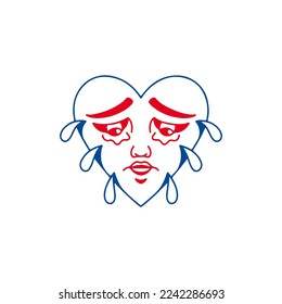 vector illustration of a crying heart character