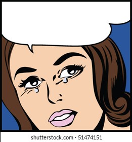 Vector illustration of a crying woman in a pop art/comic style.