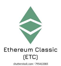 Vector illustration crypto coin icon on isolated white background Ethereum Classic (ETC). Name of the crypto currency and the short trade name on the exchange. Digital currency