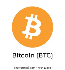 Vector illustration crypto coin icon on isolated white background Bitcoin (BTC). Name of the crypto currency and the short trade name on the exchange. Digital currency