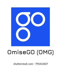 Vector illustration crypto coin icon on isolated white background OmiseGO (OMG). Name of the crypto currency and the short trade name on the exchange. Digital currency
