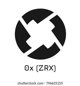 Vector illustration crypto coin icon on isolated white background 0x (ZRX). Name of the crypto currency and the short trade name on the exchange. Digital currency
