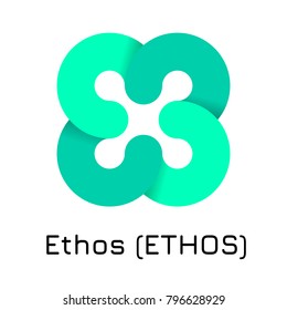 Vector illustration crypto coin icon on isolated white background Ethos (ETHOS). Name of the crypto currency and the short trade name on the exchange. Digital currency