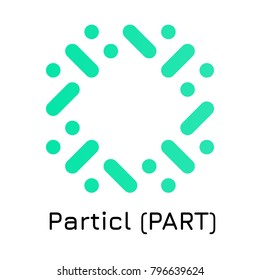 Vector illustration crypto coin icon on isolated white background Particl (PART). Name of the crypto currency and the short trade name on the exchange. Digital currency