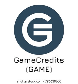 Vector illustration crypto coin icon on isolated white background GameCredits (GAME). Name of the crypto currency and the short trade name on the exchange. Digital currency