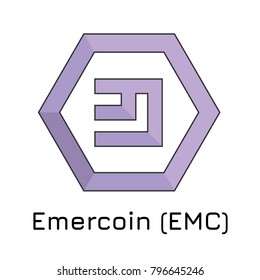 Vector illustration crypto coin icon on isolated white background Emercoin (EMC). Name of the crypto currency and the short trade name on the exchange. Digital currency