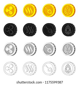 Vector illustration of cryptocurrency and coin icon. Collection of cryptocurrency and crypto vector icon for stock.