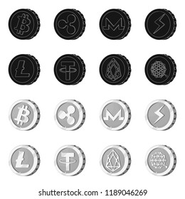 Vector illustration of cryptocurrency and coin icon. Set of cryptocurrency and crypto vector icon for stock.