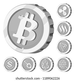 Vector illustration of cryptocurrency and coin icon. Set of cryptocurrency and crypto vector icon for stock.