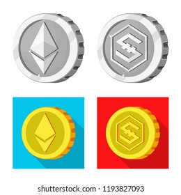 Vector illustration of cryptocurrency and coin icon. Set of cryptocurrency and crypto vector icon for stock.
