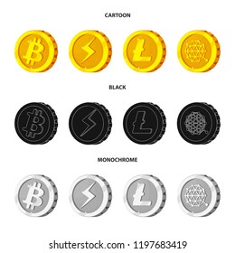 Vector illustration of cryptocurrency and coin icon. Collection of cryptocurrency and crypto stock symbol for web.