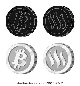 Vector illustration of cryptocurrency and coin icon. Set of cryptocurrency and crypto vector icon for stock.