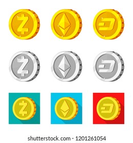 Vector illustration of cryptocurrency and coin icon. Set of cryptocurrency and crypto vector icon for stock.