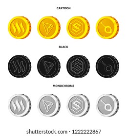 Vector illustration of cryptocurrency and coin icon. Set of cryptocurrency and crypto stock symbol for web.