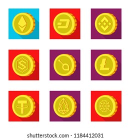 Vector illustration of cryptocurrency and coin logo. Set of cryptocurrency and crypto vector icon for stock.
