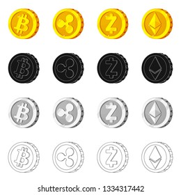 Vector illustration of cryptocurrency and coin logo. Set of cryptocurrency and crypto stock symbol for web.