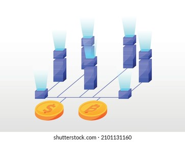 Ilustración vectorial de la moneda criptodivisa con fondo simbólico no fungible de NFT.