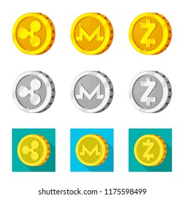 Vector illustration of cryptocurrency and coin sign. Set of cryptocurrency and crypto vector icon for stock.