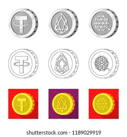 Vector illustration of cryptocurrency and coin sign. Collection of cryptocurrency and crypto stock symbol for web.