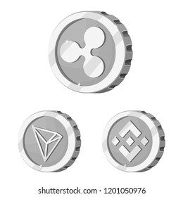 Vector illustration of cryptocurrency and coin sign. Collection of cryptocurrency and crypto vector icon for stock.